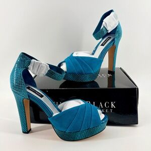 White House Black Market Teal Snake Embossed Platform Heels Size 9.5‎